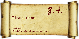 Zintz Ákos névjegykártya